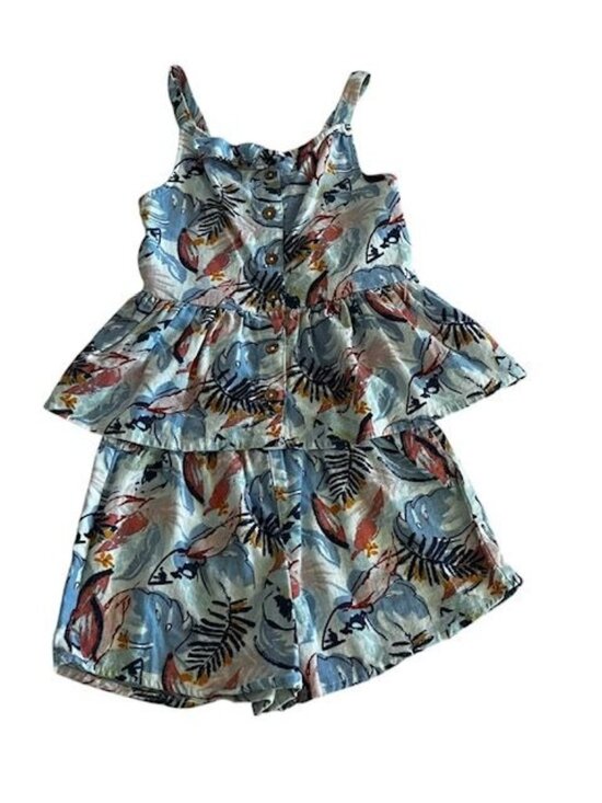 Vince Camuto Girls Tropical Print Two Piece Outfit Size 10 Linen Blend - Picture 1 of 6